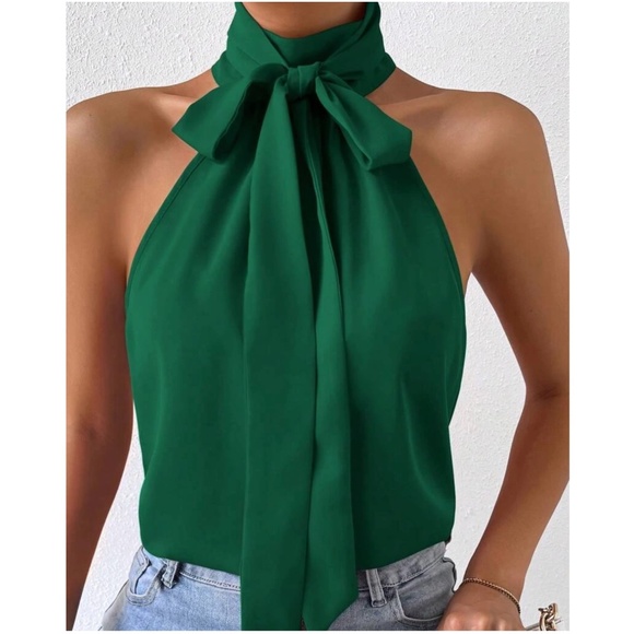 Luxe Neck Tie Halter Tank Top - Picture 6 of 10